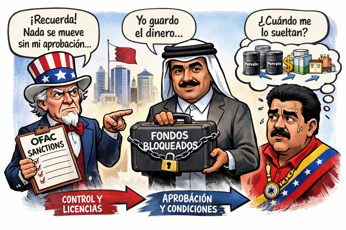 Mapa completo OFAC–Qatar–Venezuela (cómo fluye el dinero)